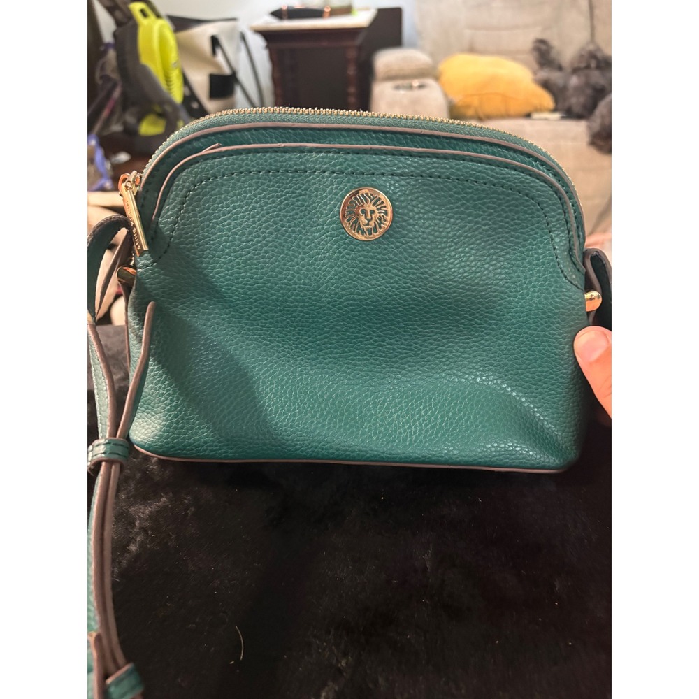 Anne Klein Teal Green Pebbled Faux Leather Dome Crossbody Bag Gold Hardware